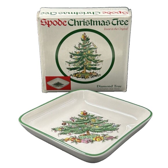 Spode Christmas Tree Porcelain Diamond Tray in Box made in England - Picture 1 of 9